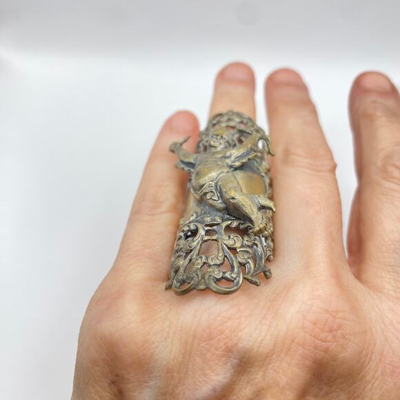 Vintage KIM CRAFTSMAN  Cherub Angel Romantic Bold Statement Ring Brass - Size 7 - Picture 5 of 11